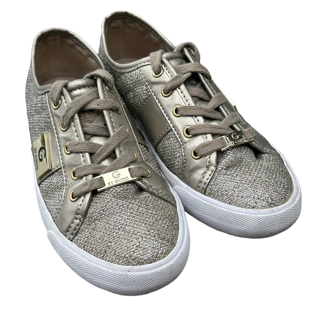 G by Guess Womens Gold Glitter Low Top Lace Up Sneakers GGBacker3 Size 5 1/2 M